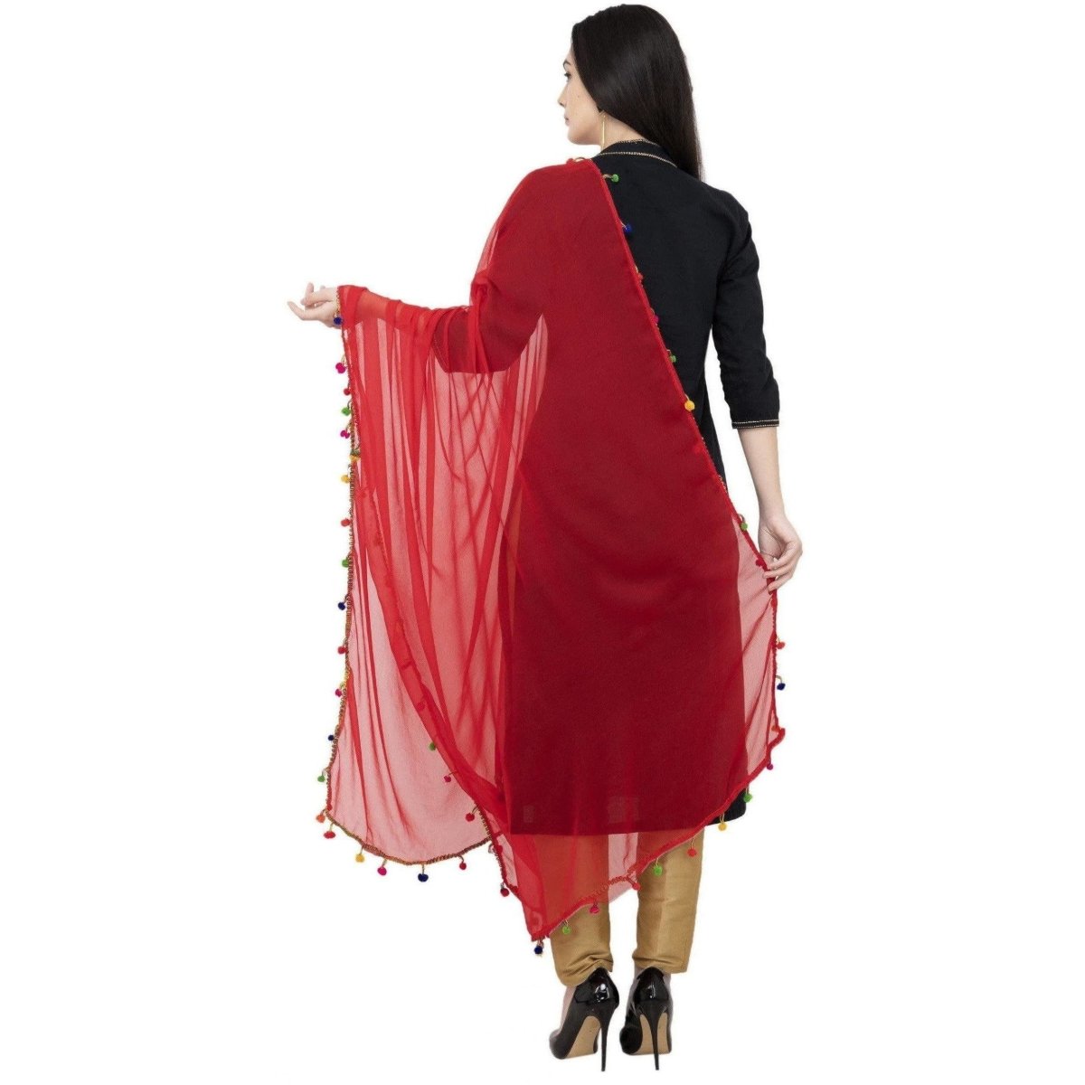 A R Silk Chiffon Multi Pum-2 Regular Dupatta Color Red Dupatta or Chunni | Grocsy