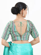 Joban Fashion Pista Multi Brocade Padded Blouse With V Neck Elbow Sleeves | Grocsy