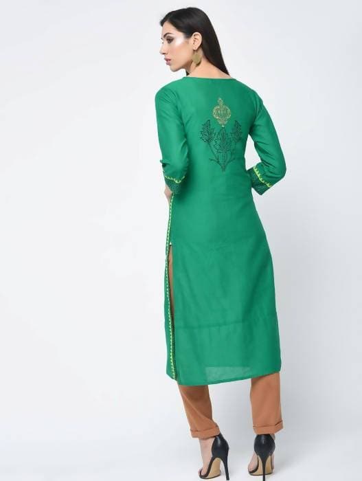 Aniyah Cotton Block Printed Turquoise Color Straight Kurta (AN-130K) | Grocsy