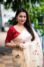 Cream Silk Blend Ethnic Motifs Saree with Unstitched Blouse - A2M | Grocsy