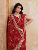 Teeya Creation New Trendy Leheriya Bandhani Georgette Saree For Daily Wear -Red | Grocsy