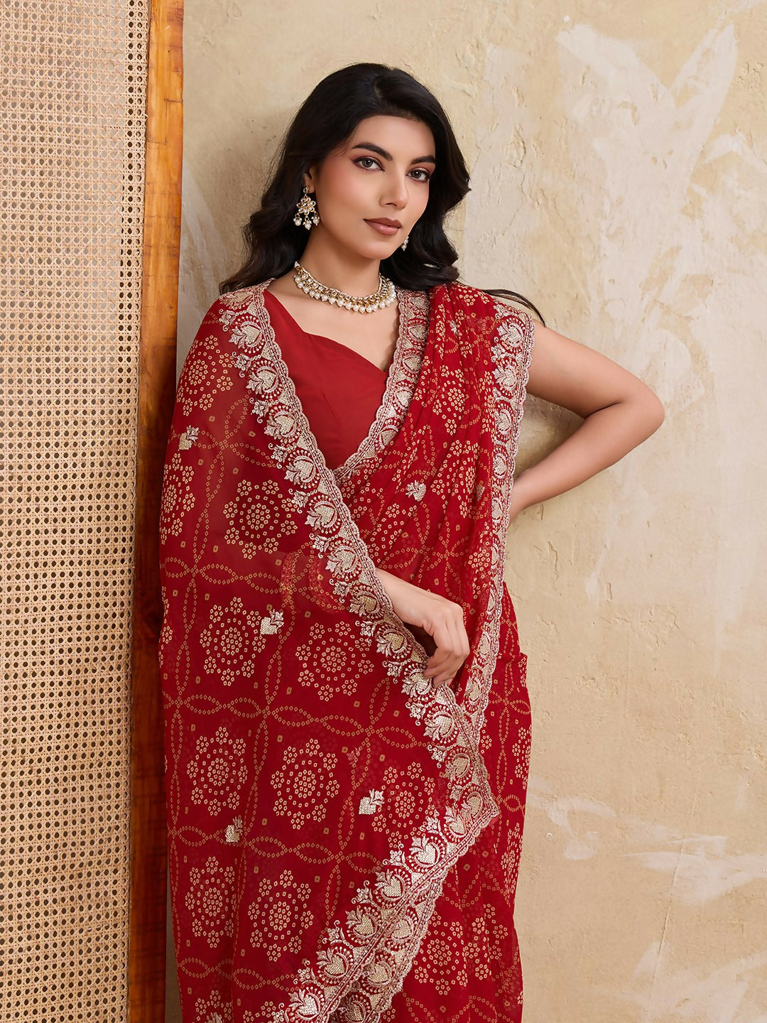 Teeya Creation New Trendy Leheriya Bandhani Georgette Saree For Daily Wear -Red | Grocsy