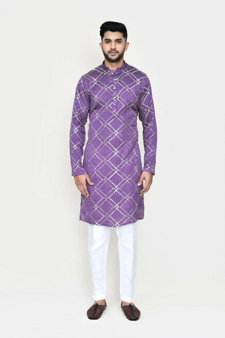 Joban Fashion Purple Colored Silk With Sequence Work Fabric Kurta With Straight Fit Pant | Grocsy