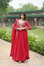 Joban Fashion Red Georgette Sequence Embroidery Work Kurta Set | Grocsy