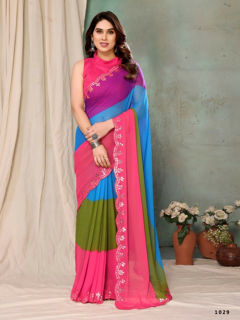 Aafreen Partywear Designer Multi Georgette Fancy Saree | Grocsy