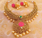Multicolor Antique Necklace Set with Pearl Drops | Grocsy