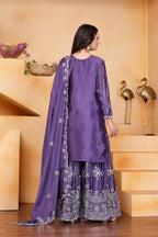 Joban Fashion Purple Silk Embroidered Sharara Set | Grocsy