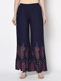 Aniyah Rayon Navy Blue Color Block Print Flared Slip-On Palazzo (AN-216K) | Grocsy