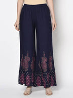 Aniyah Rayon Navy Blue Color Block Print Flared Slip-On Palazzo (AN-216K) | Grocsy