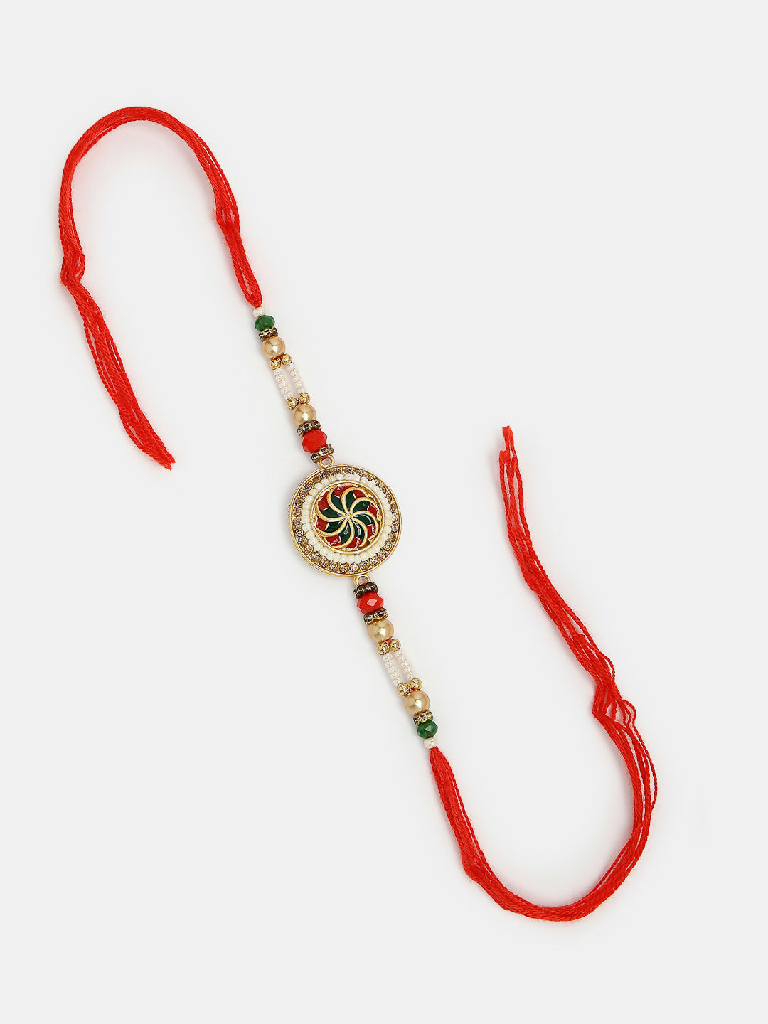 NVR Women & Men Set of 2 Gold-Toned Stone-Studded & Beaded Bhaiya Bhabi Rakhi With Roli Chawal | Grocsy