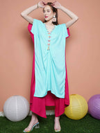 Women Republic Blue And Pink Assyemtrical Kurta Set | Grocsy