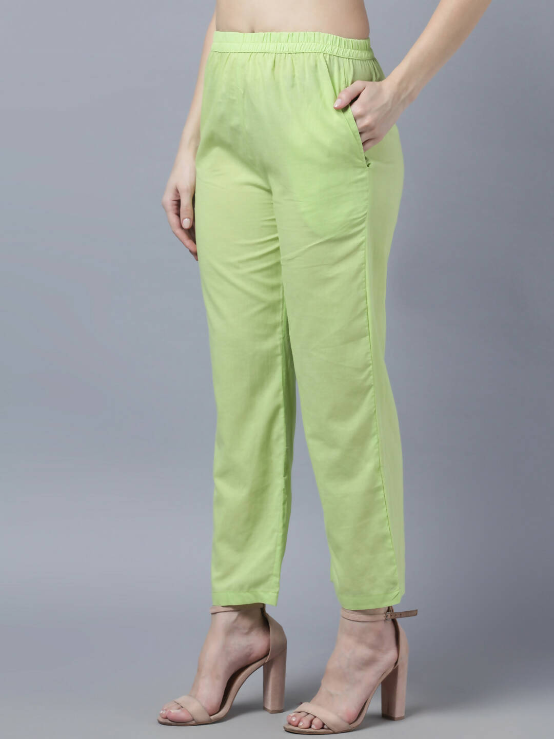 Myshka Women Green Regular Pure Cotton Kurta with Trousers With Dupatta Set | Grocsy