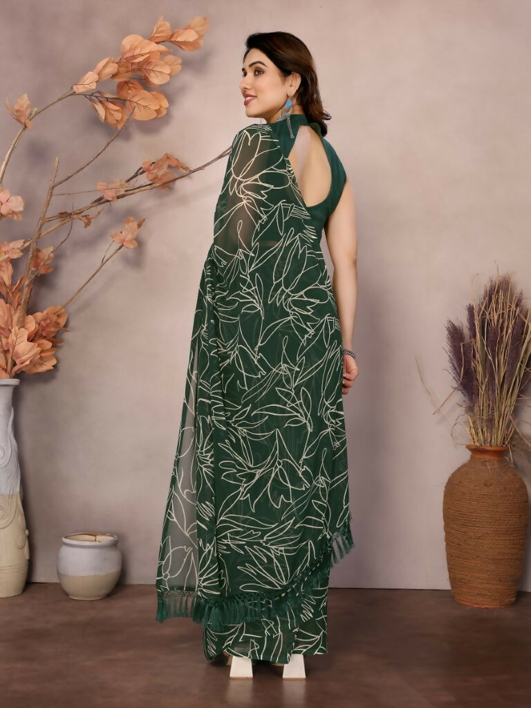 Partywear Designer Georgette Green Fancy Saree - Durga | Grocsy