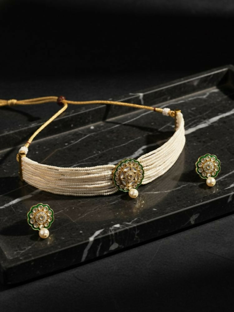NVR Women Gold Plated White Kundan Jewellery Set | Grocsy