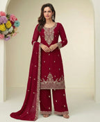 KC Dark Pink Georgette Heavy Embroidered Fancy Suit For Women | Grocsy