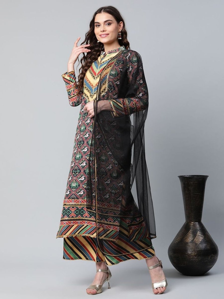 Ahalyaa Women's Multi Colour Crepe Digital Patola Printed Kurta Palazzo Set With Dupatta | Grocsy