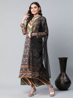Ahalyaa Women's Multi Colour Crepe Digital Patola Printed Kurta Palazzo Set With Dupatta | Grocsy