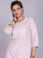 HERE&NOW Pink Ethnic Motifs Embroidered Sequinned Pure Cotton Kurta with Palazzos | Grocsy