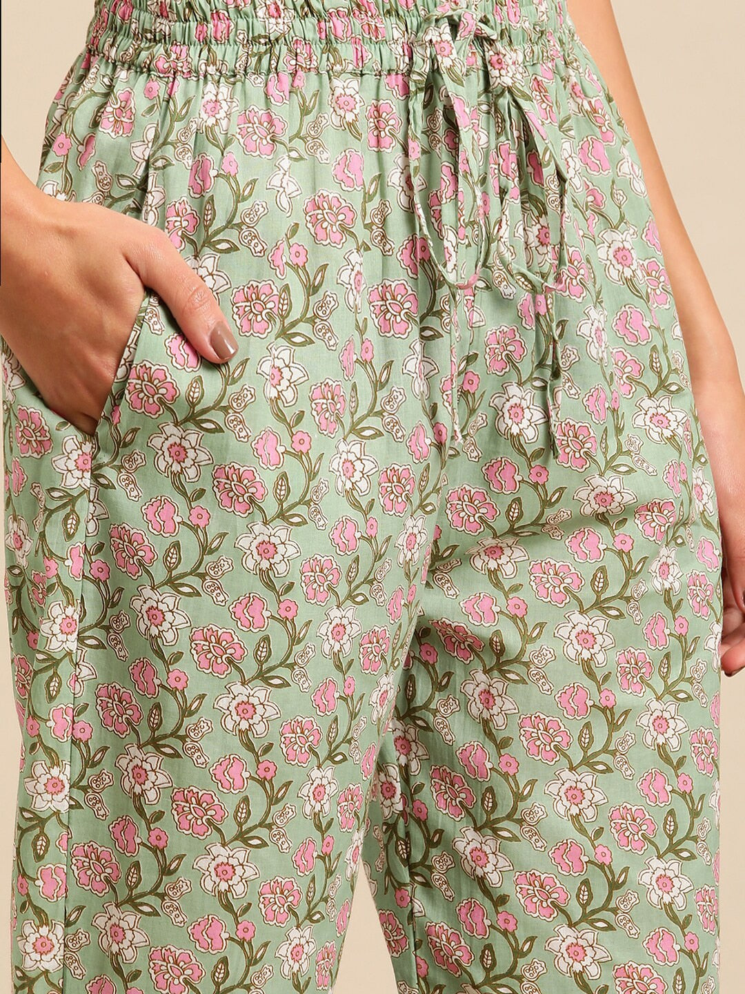 Sangria Women Floral Printed Gotta Patti Pure Cotton Kurta with Trousers & With Dupatta | Grocsy