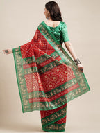 Saree Mall Red & Green Bandhani Printed Saree | Grocsy