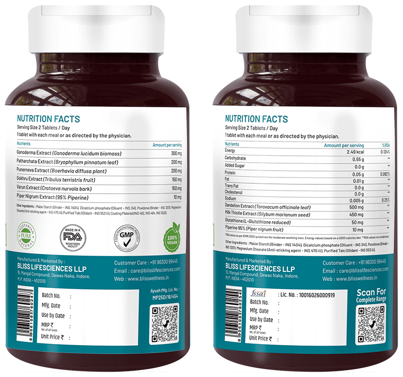 Bliss Welness Combo Pack of Body kidney & Liver Detox Veg Tablet | Grocsy
