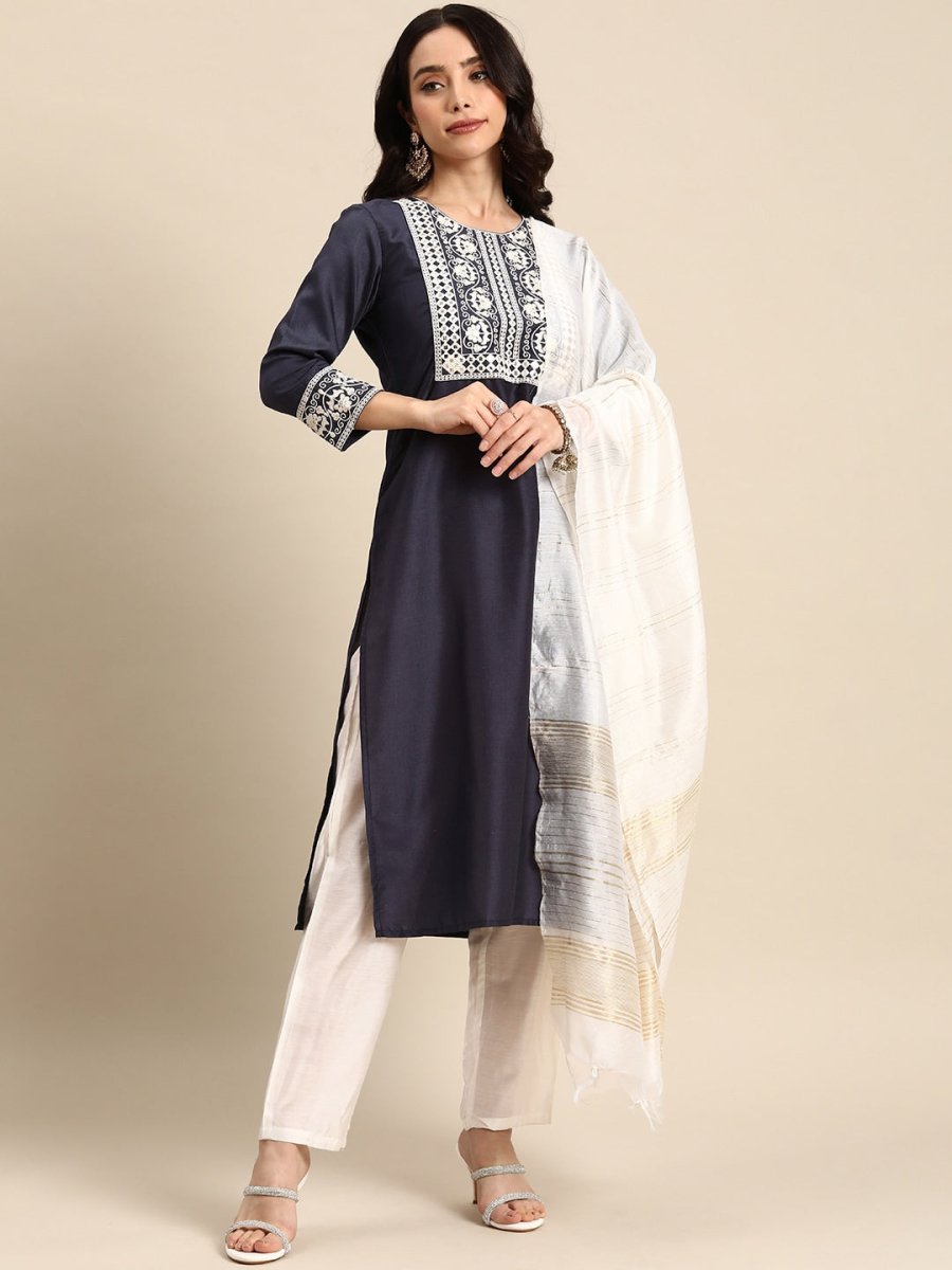 All About You Women Ethnic Motifs Embroidered Kurta With Trousers & With Dupatta | Grocsy