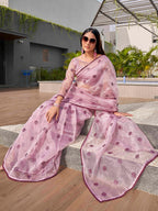 Tikhi Imli Ethnic Motifs Mirror Work Organza Saree | Grocsy