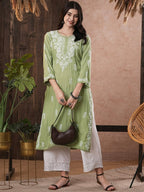 ADA Women Ethnic Motifs Embroidered Flared Sleeves Kurta | Grocsy