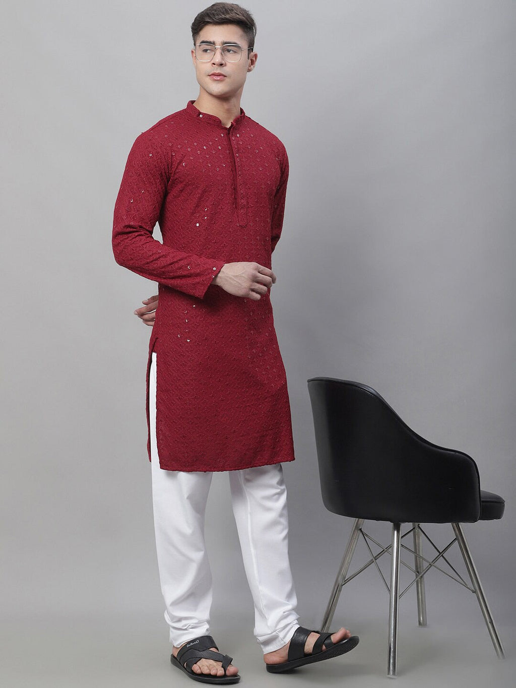 Sojanya Ethnic Motifs Embroidered Sequinned Pure Cotton Kurta | Grocsy