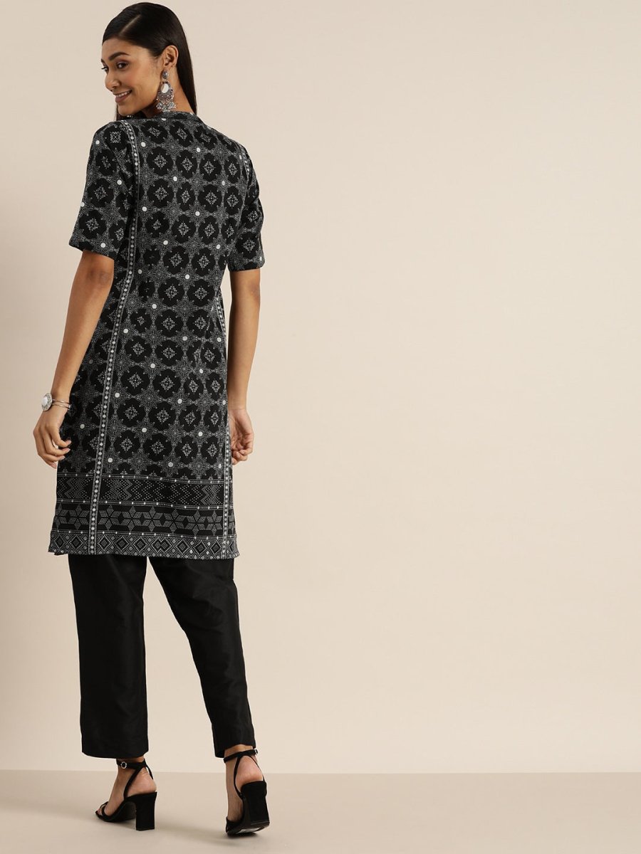 All About You Women Black & Grey Printed Kurta with Trousers | Grocsy