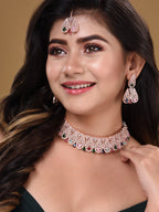 Saraf RS Jewellery Rose Gold-Polished White & Green AD-Studded Jewellery Set | Grocsy