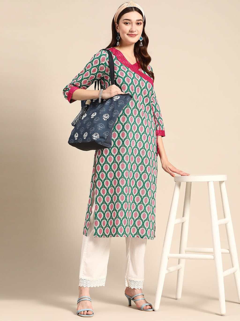 Sangria Women Ethnic Motifs Printed Angrakha Kurta | Grocsy