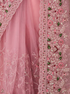 kasee Floral Embroidered Net Saree With Blouse Piece | Grocsy