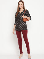 TAG 7 Set Of 2 Maroon & Black Solid Leggings | Grocsy