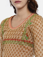 Souchii Beige & White Printed Straight Kurta | Grocsy