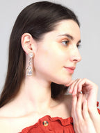 Yellow Chimes Rhodium-Plated Rose-Gold White AD-Studded Drop Earrings | Grocsy