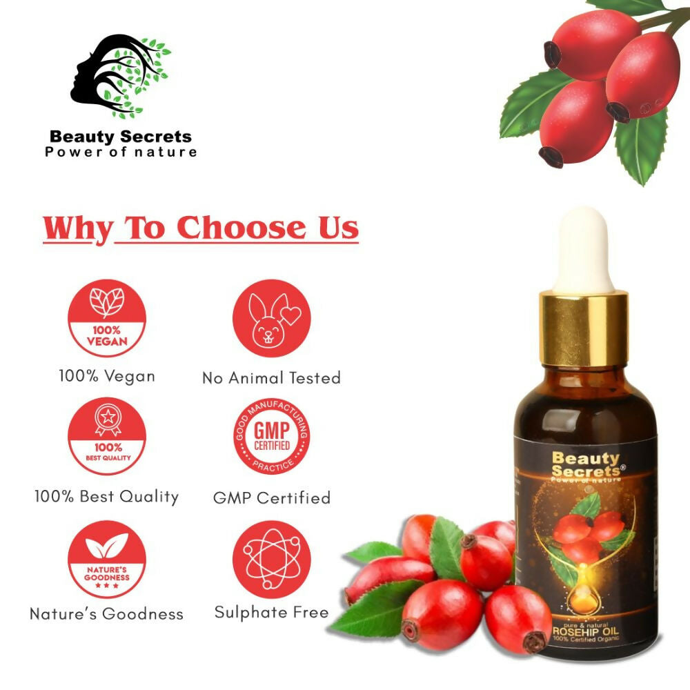 Beauty Secrets Certified Organic Rosehip Oil for Face and Body | Grocsy