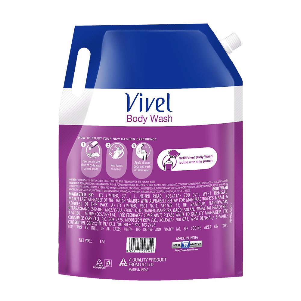 Vivel Fragrant Body Wash Lavender & Almond Oil Shower Gel Supersaver XL Refill Pouch | Grocsy