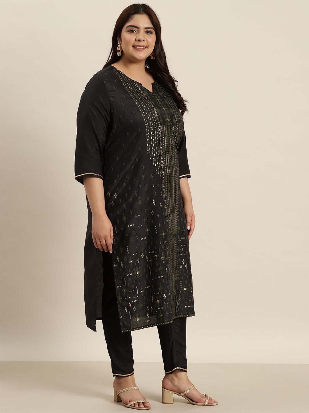 Sztori Plus Size Ethnic Motifs Printed Kurta with Trousers & Dupatta | Grocsy