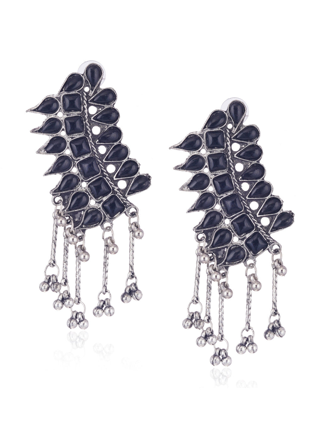 Cardinal Silver-Plated Black Stone Studded Jewellery Set | Grocsy