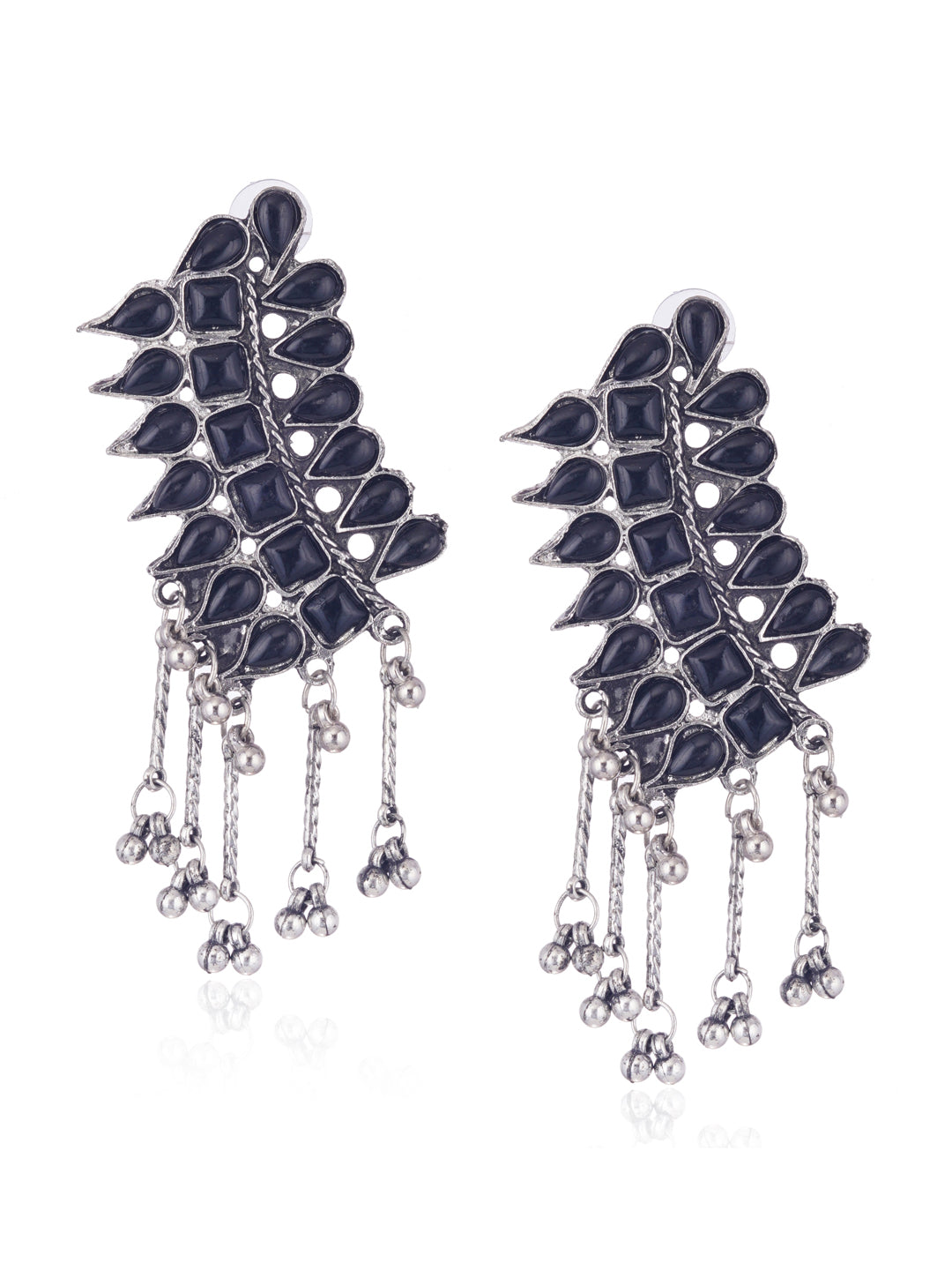 Cardinal Silver-Plated Black Stone Studded Jewellery Set | Grocsy