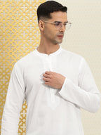House of Pataudi Men Pure Cotton Solid Chikankari Jashn Short Kurta | Grocsy