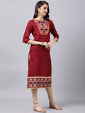 Souchii Maroon & Yellow Thread Work Grandeur & Majestic Artwork Cotton Kurta | Grocsy