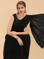 Sangria Black Embellished Sequinned Pure Georgette Saree | Grocsy