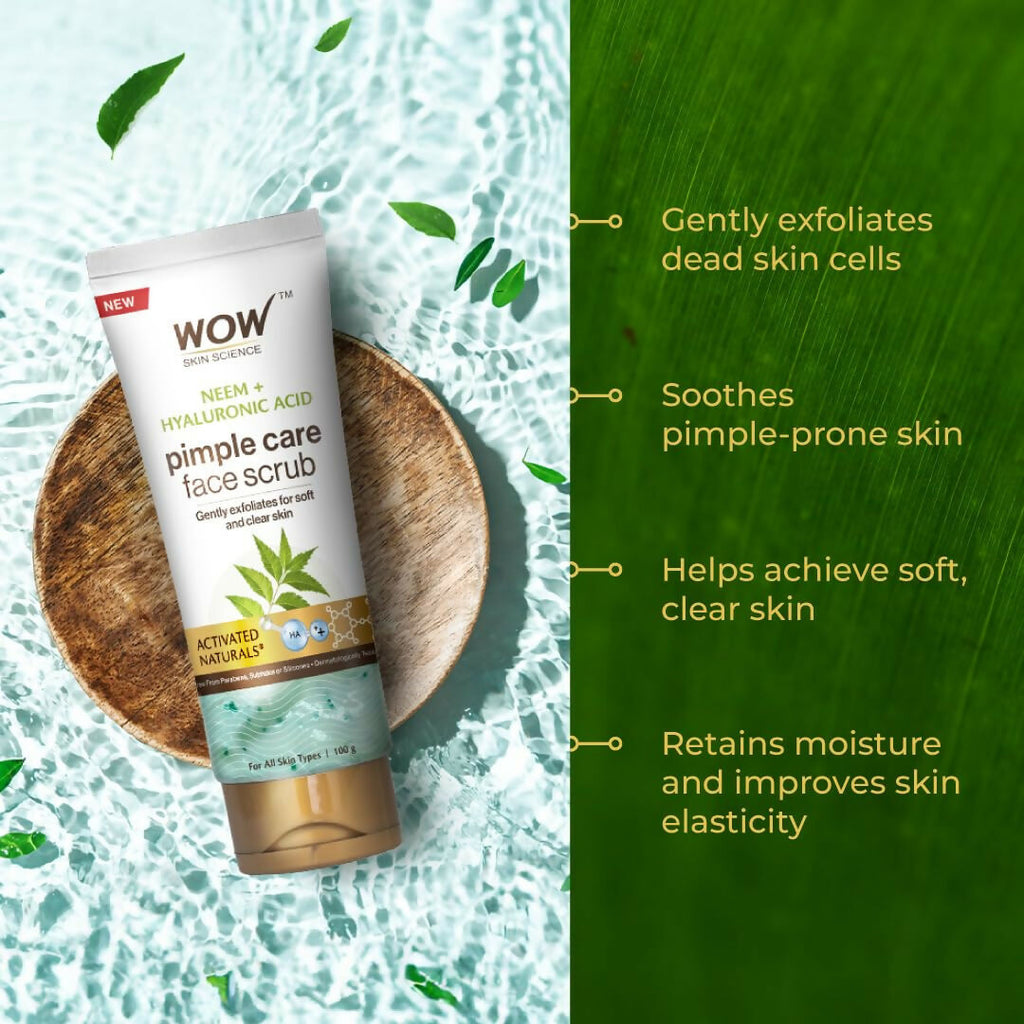 WOW Skin Science Neem & Hyaluronic Acid Pimple Care Face Scrub For Anti-Bacterial, Unclogs Pores | Grocsy