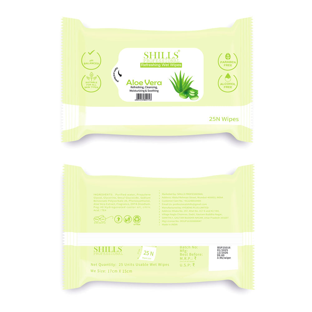 Shills Professional Refreshing Wet Wipes - Aloe Vera | Grocsy