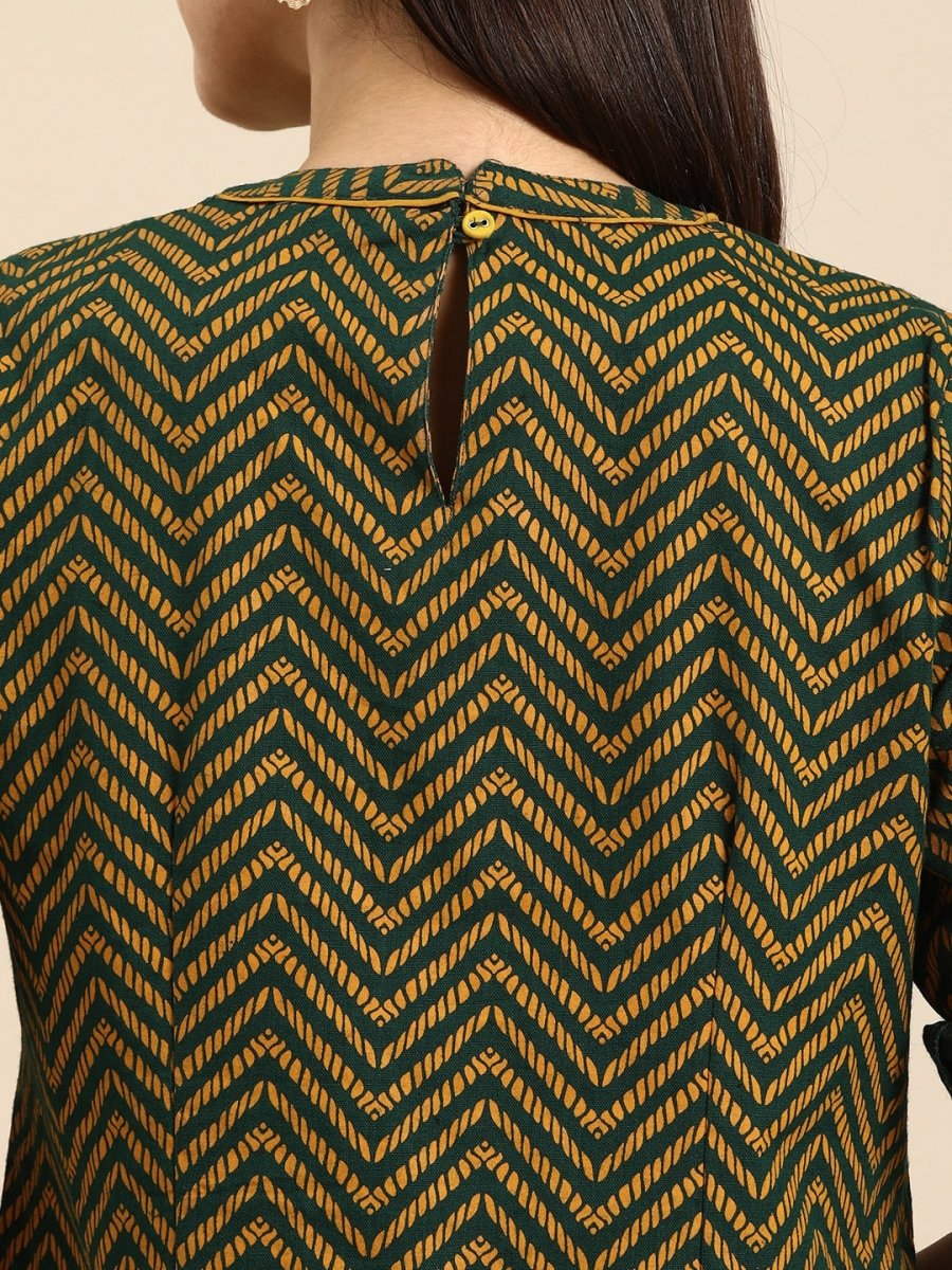 All About You Women Green & Yellow Floral Embroidered Thread Work Pure Cotton Kurta | Grocsy
