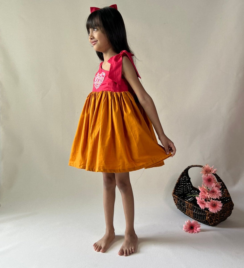ArthLife Raspberry Pink And Orange Partywear Dress | Grocsy