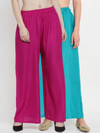 TAG 7 Women Pack of 2 Solid Flared Palazzos | Grocsy