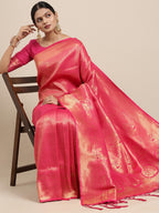 Saree Mall Pink Ethnic Motifs Zari Silk Blend Banarasi Saree | Grocsy